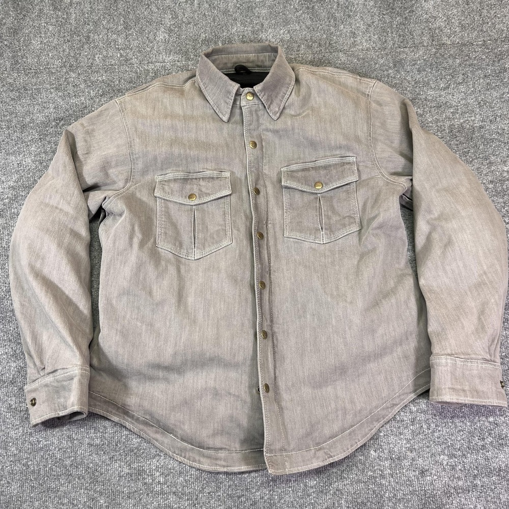 Milwaukee Leather Jacket Mens XL Gray Denim Motorcycle Shirt Full Zip Pockets